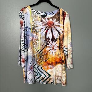 Ali Miles Women's Boho Fairy Rhinestone Graphic Print Top - Size Petite Medium